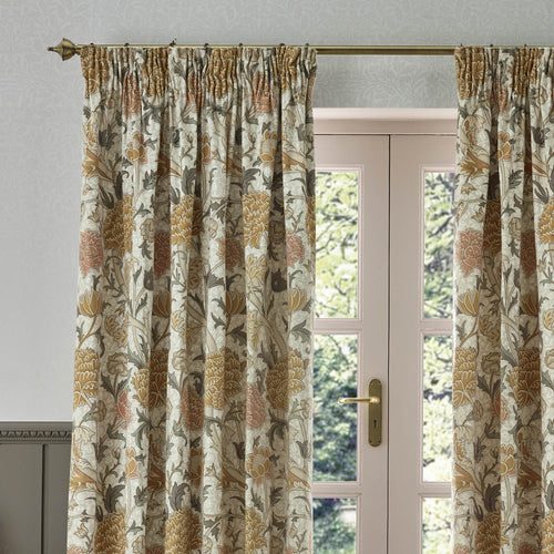 Floral Beige Curtains - Cray Floral Velvet Pencil Pleat Curtains Stone/Clay Morris & Co