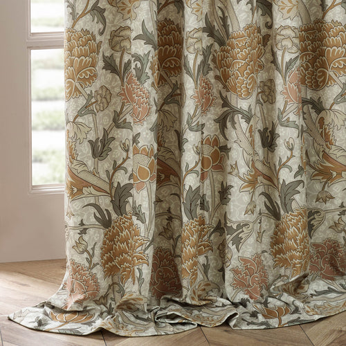 Floral Beige Curtains - Cray Floral Velvet Pencil Pleat Curtains Stone/Clay Morris & Co