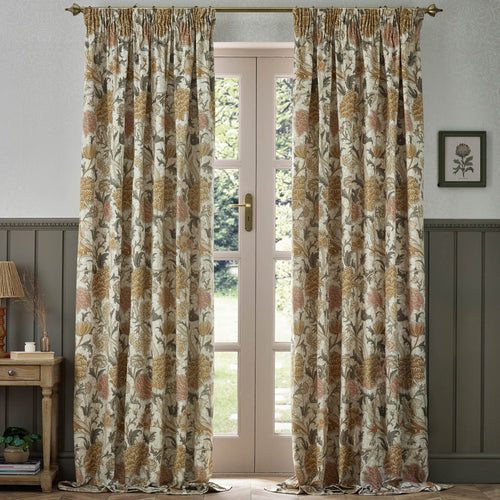 Floral Beige Curtains - Cray Floral Velvet Pencil Pleat Curtains Stone/Clay Morris & Co