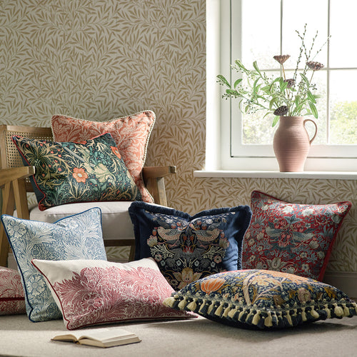 Floral Red Cushions - Cray Tasselled Velvet Feather Rich Filled Cushion Indigo/Berry Morris & Co