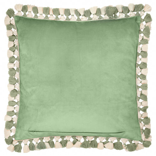 Floral Green Cushions - Cray Tasselled Velvet Feather Rich Filled Cushion Sage/Sunflower Morris & Co