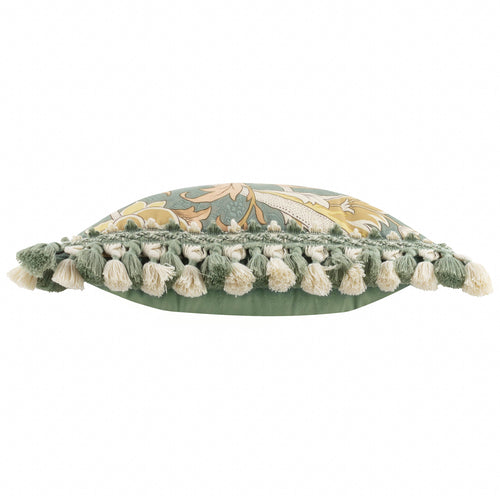 Floral Green Cushions - Cray Tasselled Velvet Feather Rich Filled Cushion Sage/Sunflower Morris & Co