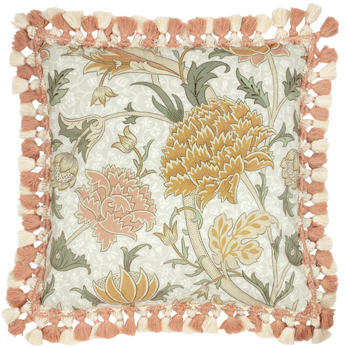 Floral Beige Cushions - Cray Tasselled Velvet Feather Rich Filled Cushion Stone/Clay Morris & Co