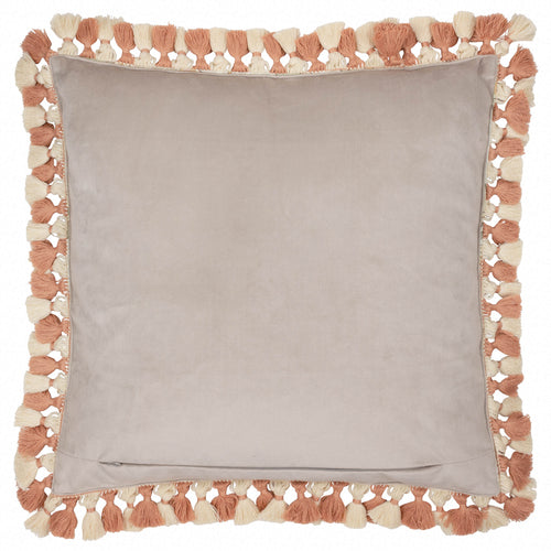 Floral Beige Cushions - Cray Tasselled Velvet Feather Rich Filled Cushion Stone/Clay Morris & Co