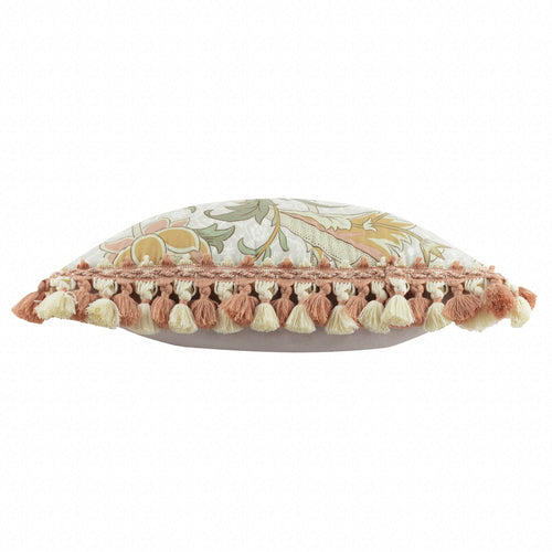 Floral Beige Cushions - Cray Tasselled Velvet Feather Rich Filled Cushion Stone/Clay Morris & Co