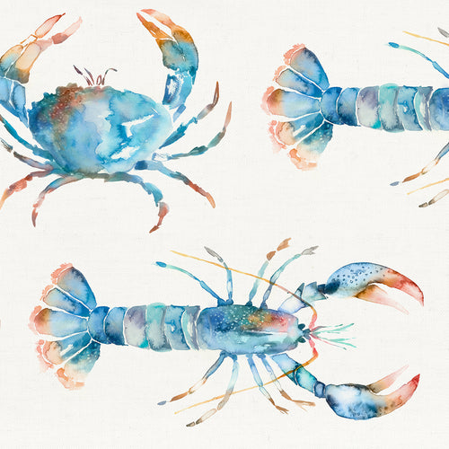 Animal Blue Fabric - Crustaceans Printed Cotton Fabric (By The Metre) Cobalt Voyage Maison