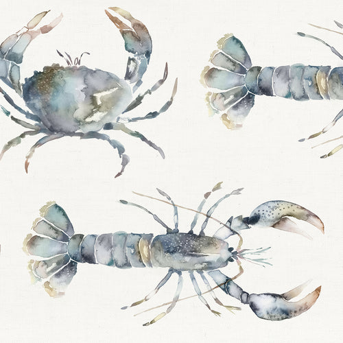 Animal Grey Fabric - Crustaceans Printed Cotton Fabric (By The Metre) Slate Voyage Maison