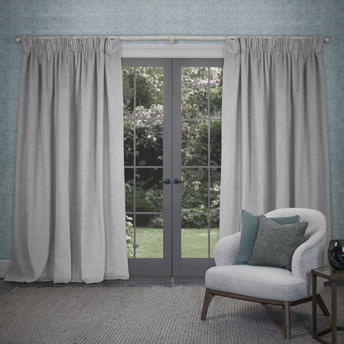 Plain Grey Curtains - Cube Velvet Pencil Pleat Curtains Aluminium Voyage Maison