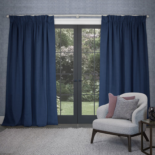 Plain Blue Curtains - Cube Velvet Pencil Pleat Curtains Bluebell Voyage Maison