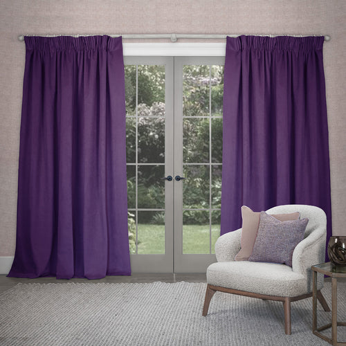 Plain Purple Curtains - Cube Velvet Pencil Pleat Curtains Plum Voyage Maison