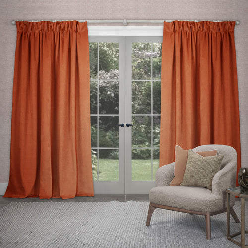 Plain Orange Curtains - Cube Velvet Pencil Pleat Curtains Spice Voyage Maison