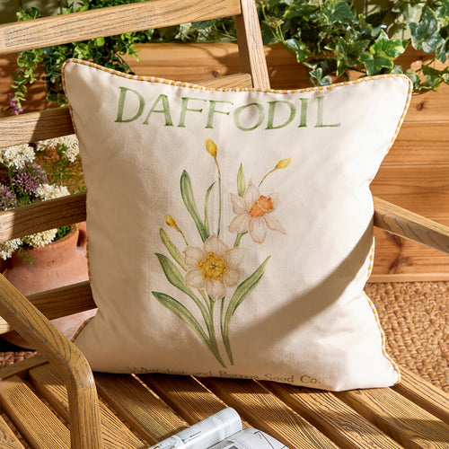 Floral Yellow Cushions - Daffodil Printed Outdoor Polyester Filled Cushion Yellow Voyage Maison