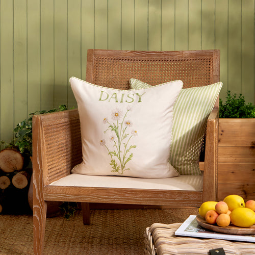 Floral Green Cushions - Daisy Printed Outdoor Polyester Filled Cushion Green Voyage Maison