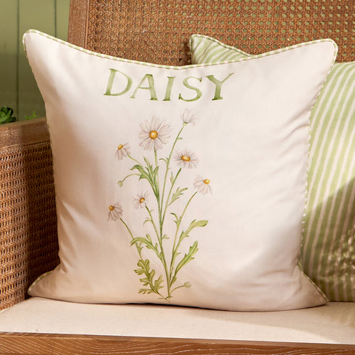 Floral Green Cushions - Daisy Printed Outdoor Polyester Filled Cushion Green Voyage Maison