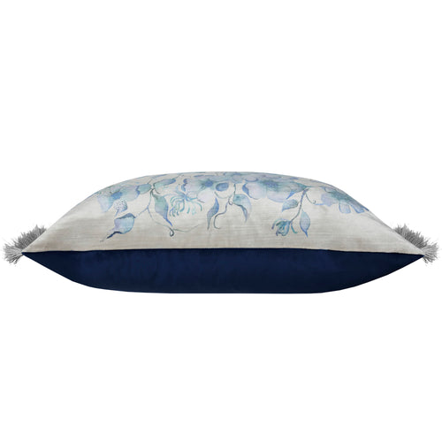 Damask Blue Cushions - Daphne Printed Ruche Fringe Feather Filled Cushion Blue Voyage Maison