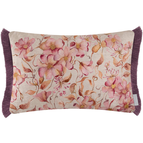 Damask Pink Cushions - Daphne Printed Ruche Fringe Feather Filled Cushion Primrose Voyage Maison
