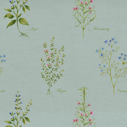 Floral Blue Fabric - Darcy Printed Cotton Fabric (By The Metre) Duck Egg Voyage Maison