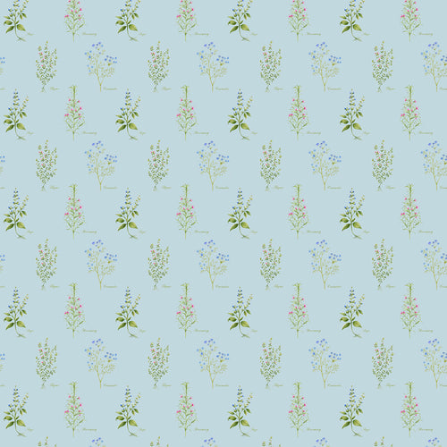 Floral Blue Fabric - Darcy Printed Cotton Fabric (By The Metre) Duck Egg Voyage Maison
