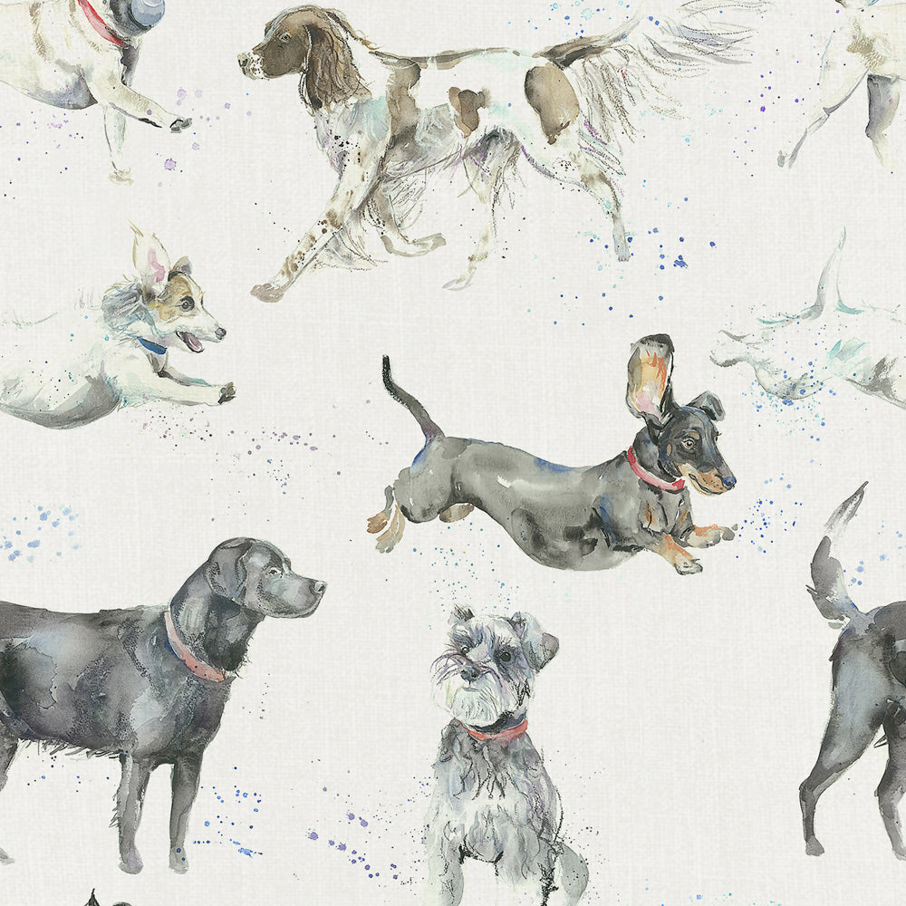 Dashing Dogs Natural Linen Printed Fabric Cream Fabric Voyage Maison