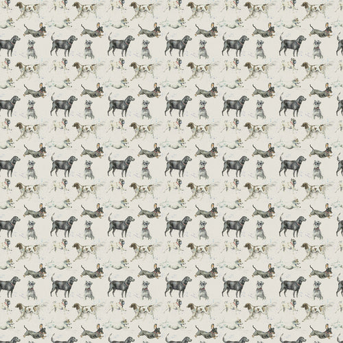 Animal Cream Fabric - Dashing Dogs Printed Oil Cloth Fabric Natural Linen Voyage Maison