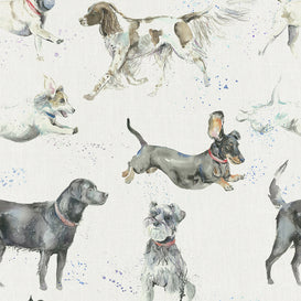 Voyage Maison Dashing Dogs Printed Oil Cloth Fabric (By The Metre) in Natural Linen