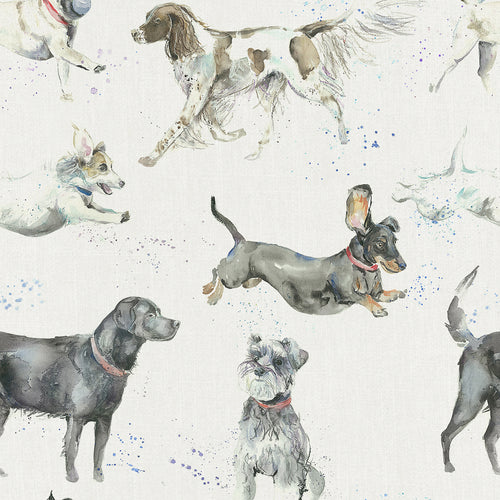  Samples - Dashing Dogs Printed Fabric Sample Swatch Linen Voyage Maison