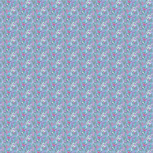 Floral Blue Fabric - Prado Flores Printed Crafting Cotton Apparel Fabric (By The Metre) Sky Voyage Maison