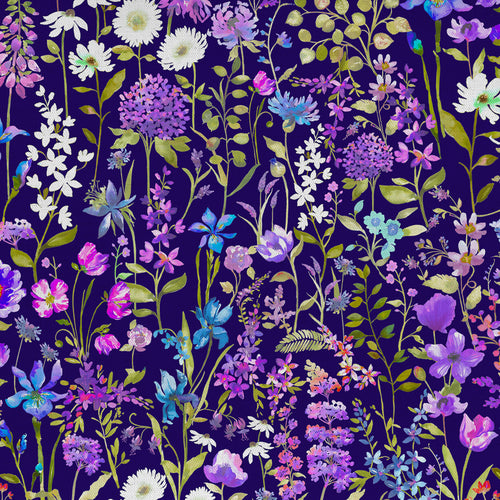  Samples - Prado de Flores Fine Lawn Printed Fabric Sample Swatch Elderberry Voyage Maison