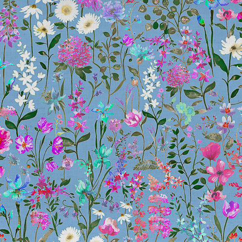 Floral Blue Fabric - Prado Flores Printed Fine Lawn Cotton Apparel Fabric (By The Metre) Sky Voyage Maison
