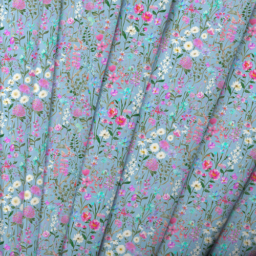 Floral Blue Fabric - Prado Flores Printed Fine Lawn Cotton Apparel Fabric (By The Metre) Sky Voyage Maison