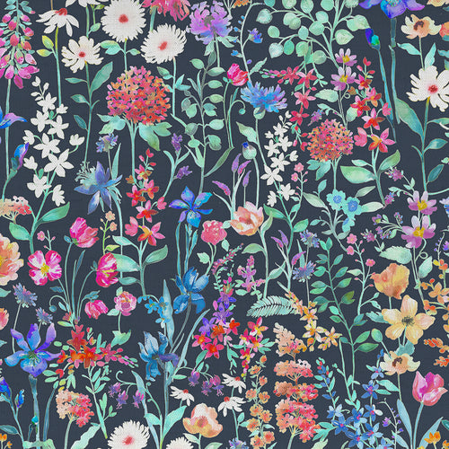  Samples - Prado de Flores Poplin Printed Fabric Sample Swatch Rainbow Oynx Voyage Maison
