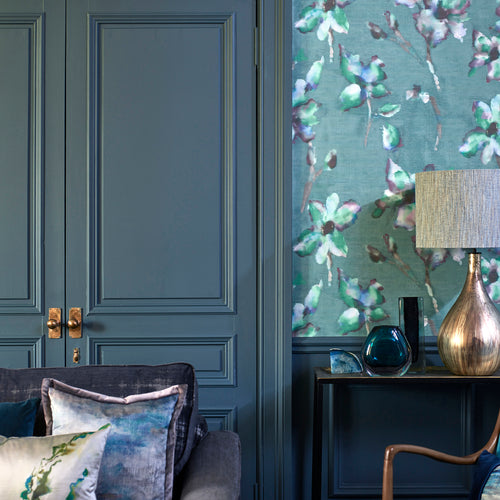 Floral Blue Wallpaper - Degas  1.4m Wide Width Wallpaper (By The Metre) Azurite Voyage Maison