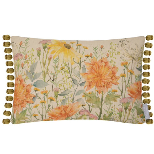 Floral Green Cushions - Delamere Printed Pom Pom Feather Filled Cushion Linen Voyage Maison