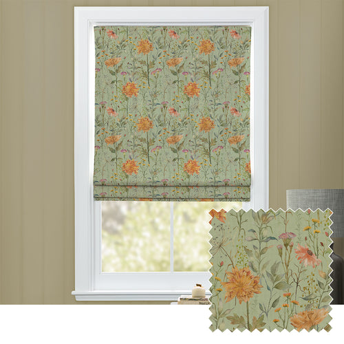 Floral Green M2M - Delamere Printed Cotton Made to Measure Roman Blinds Sage Voyage Maison