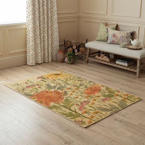 Floral Multi Rugs - Delamere Printed Wool Rug Linen Voyage Maison