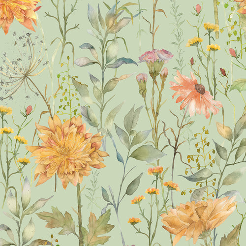 Floral Green Wallpaper - Delamere  1.4m Wide Width Wallpaper (By The Metre) Sage Voyage Maison