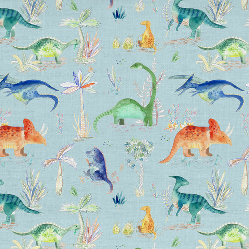Animal Blue Fabric - Dinos Printed Cotton Fabric (By The Metre) Sky Voyage Maison