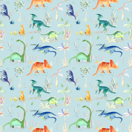 Animal Blue Fabric - Dinos Printed Cotton Fabric (By The Metre) Sky Voyage Maison