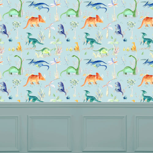 Animal Blue Wallpaper - Dinos  1.4m Wide Width Wallpaper (By The Metre) Sky Voyage Maison