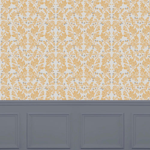 Floral Yellow Wallpaper - Dunrobin  1.4m Wide Width Wallpaper (By The Metre) Mustard Voyage Maison