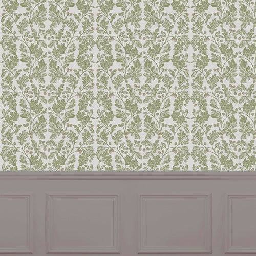 Floral Green Wallpaper - Dunrobin  1.4m Wide Width Wallpaper (By The Metre) Olive Voyage Maison