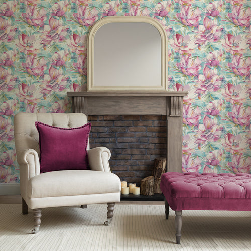 Floral Red Wallpaper - Dusky Blooms  1.4m Wide Width Wallpaper (By The Metre) Sweetpea Voyage Maison