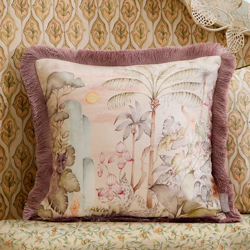 Jungle Purple Cushions - Elysian Canopy Printed Velvet Feather Filled Cushions Lotus Voyage Maison