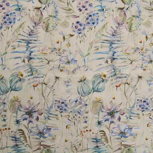 Floral Blue Fabric - Edenmuir Printed Cotton Fabric (By The Metre) Capri/Natural Voyage Maison