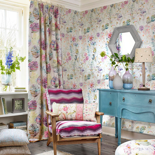 Floral Pink Wallpaper - Edenmuir  1.4m Wide Width Wallpaper (By The Metre) Raspberry Voyage Maison