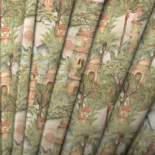 Jungle Green Fabric - Eden Ruins Printed Cotton Fabric Green Voyage Maison