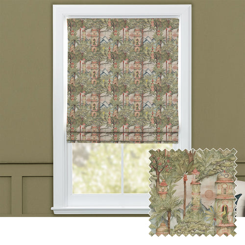 Jungle Green M2M - Eden Ruins Printed Cotton Made to Measure Roman Blinds Green Voyage Maison
