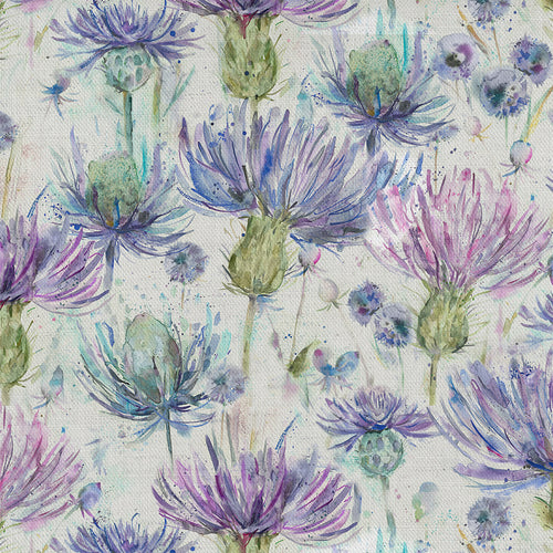 Floral Purple Fabric - Eilean Donan Thistle Printed Oil Cloth Fabric Natural Voyage Maison