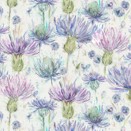 Floral Purple Fabric - Eilean Donan Thistle Printed Oil Cloth Fabric (By The Metre) Linen Voyage Maison