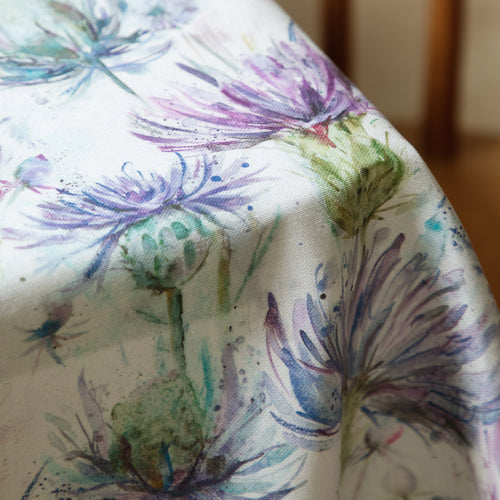 Floral Purple Fabric - Eilean Donan Resin Oil Cloth Fabric (By The Metre) Thistle Voyage Maison